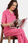 Zivame Jewel Garden Woven Pyjama Set - Fruit Dove — thumbnail 1